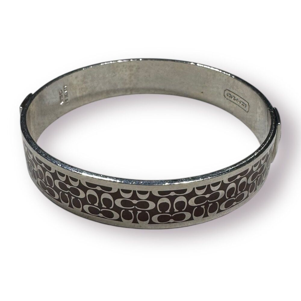 Coach Burgundy & Silver C Signature Silver-Tone‎ Bangle Cuff Bracelet - 7.25"